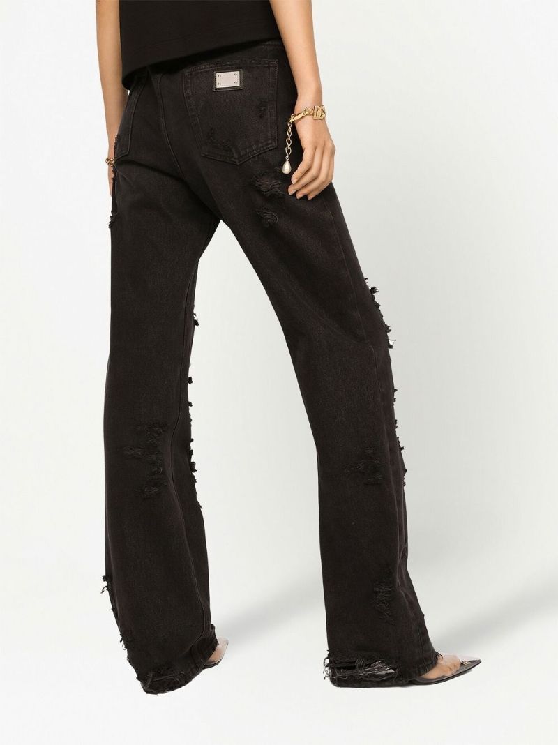 Black Distressed Straight-leg Jeans
