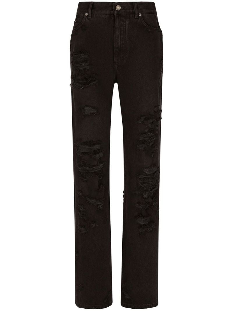 Black Distressed Straight-leg Jeans