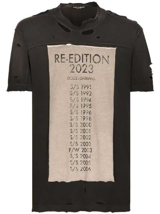 Black Re-edition Print Distressed Cotton T-shirt