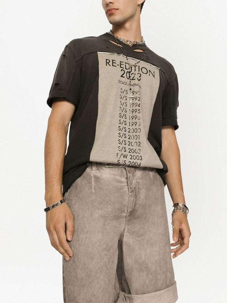 Black Re-edition Print Distressed Cotton T-shirt