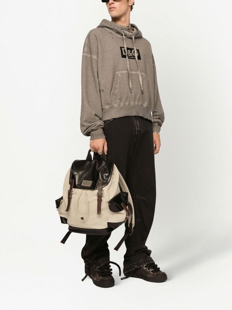 Grey Logo Print Distressed Cotton Hoodie