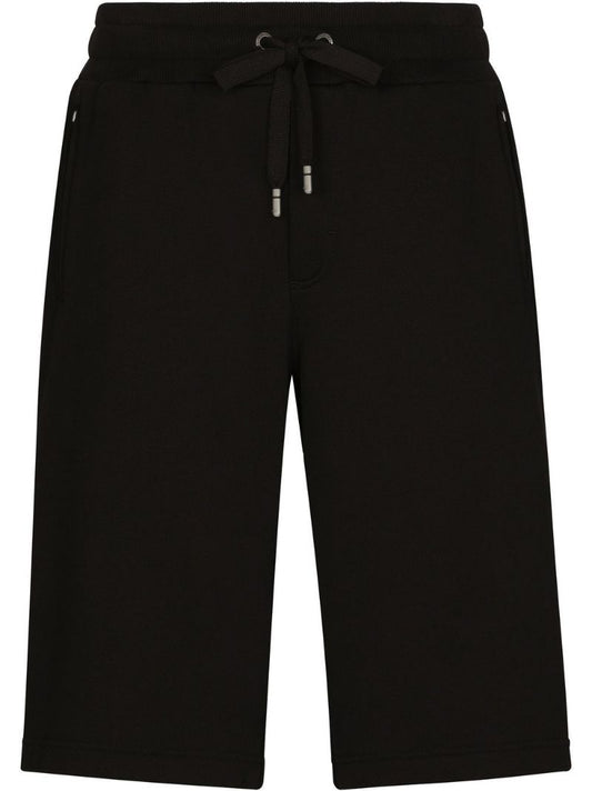 Black Cotton Drawstring Track Shorts