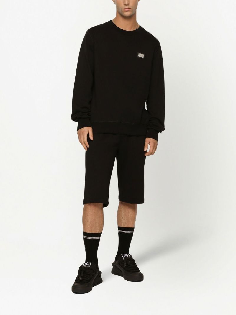Black Cotton Drawstring Track Shorts