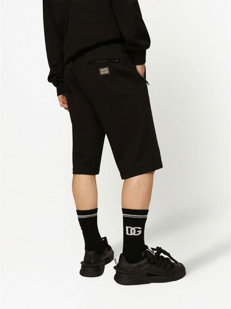Black Cotton Drawstring Track Shorts