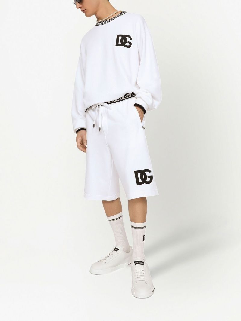White Dg Logo Cotton Track Shorts