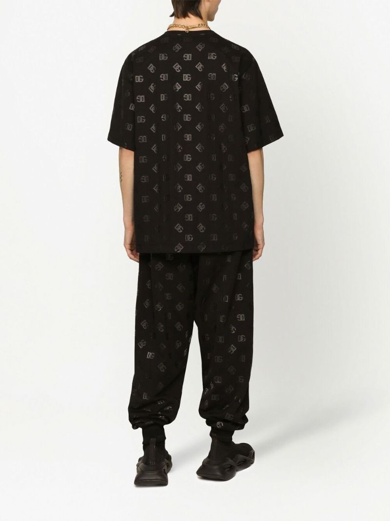 Black Logo Print Cotton Track Pants