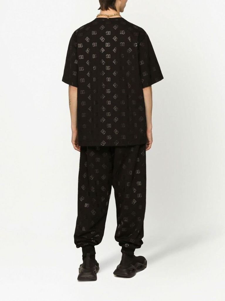 Black Logo Print Cotton Track Pants