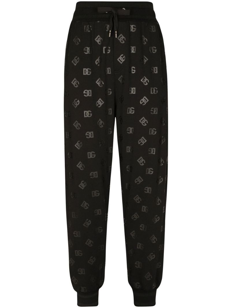 Black Logo Print Cotton Track Pants