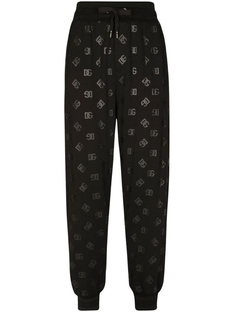 Black Logo Print Cotton Track Pants