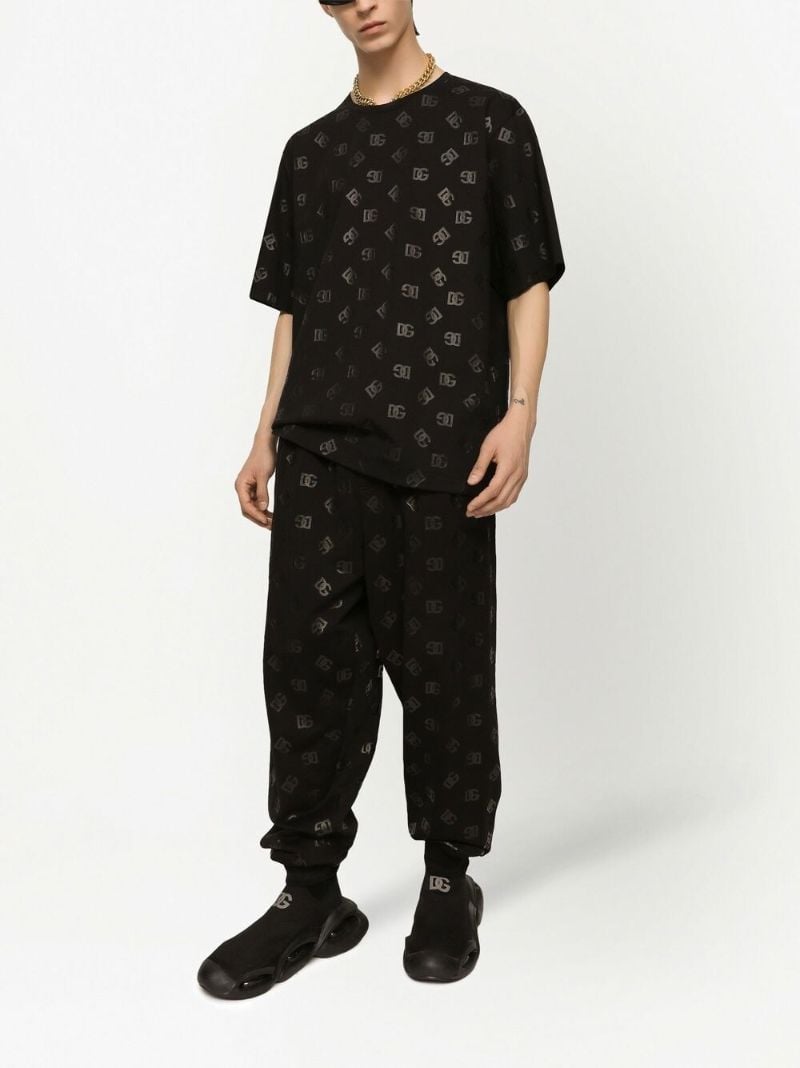 Black Logo Print Cotton Track Pants