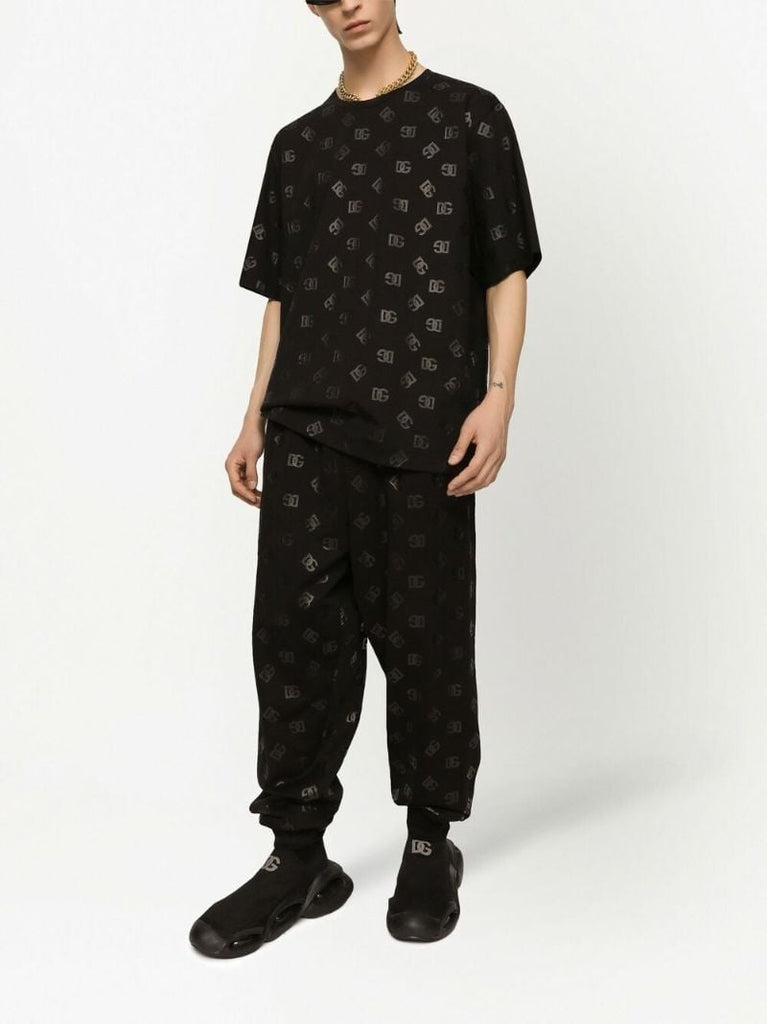 Black Logo Print Cotton Track Pants