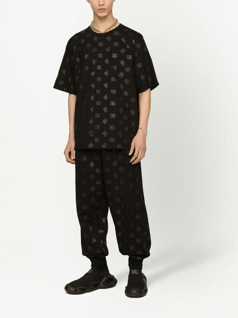 Black Logo Print Cotton Track Pants