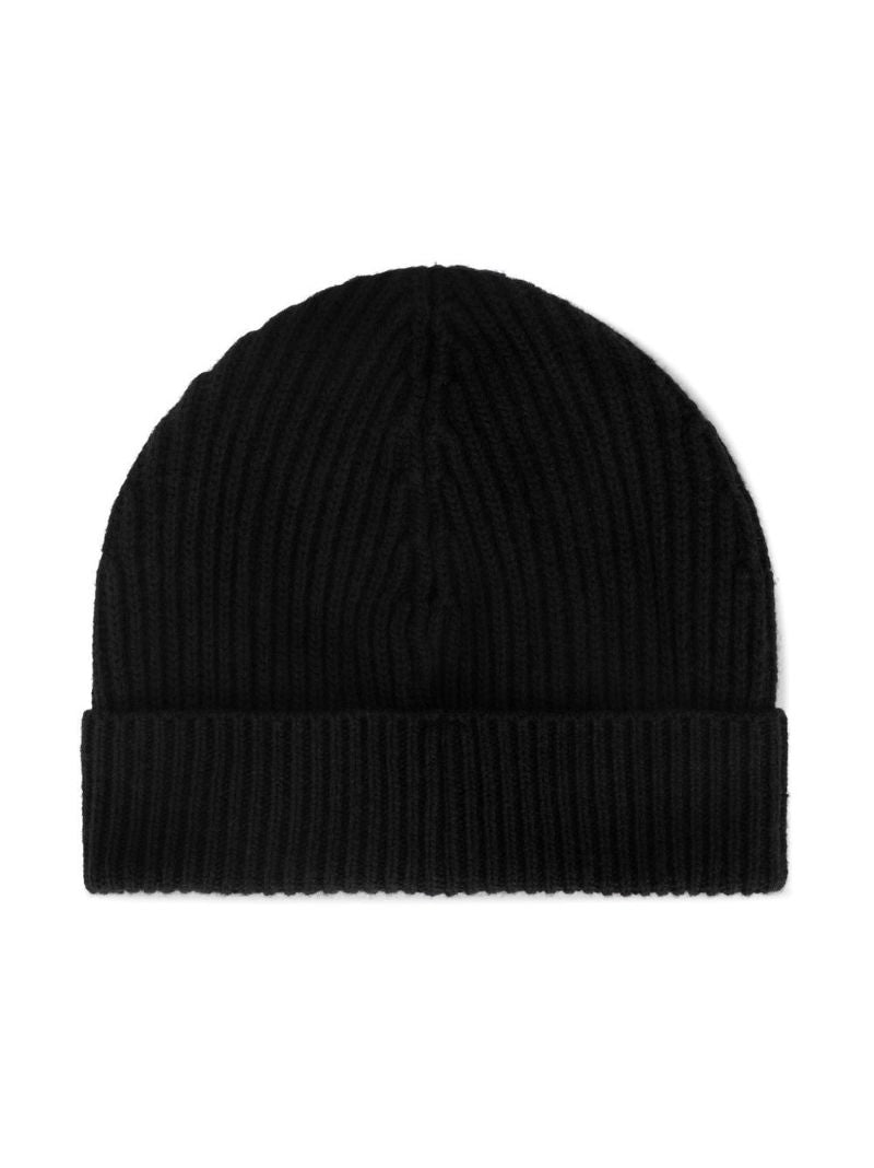 Black Logo Plaque Ribbed Beanie