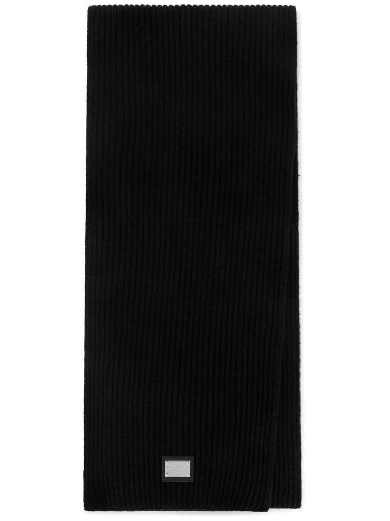 Black Logo Plaque Knitted Scarf