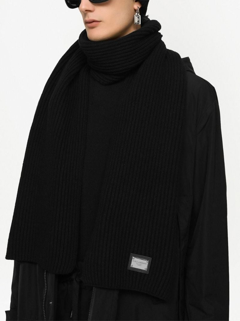 Black Logo Plaque Knitted Scarf