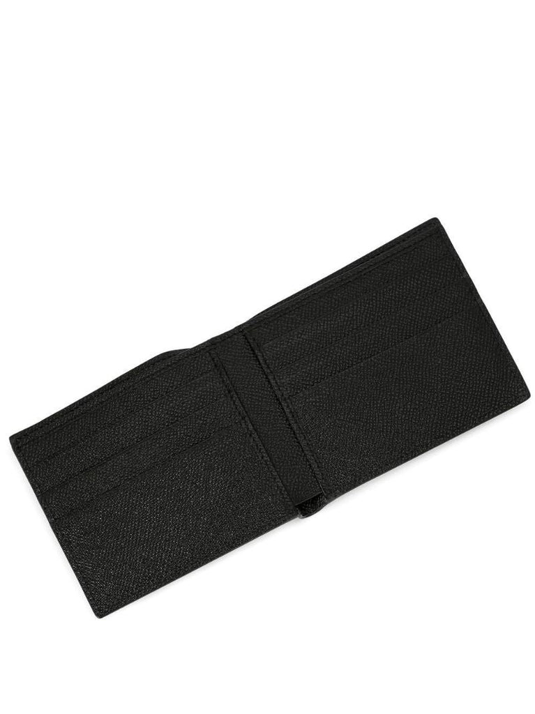 Black Logo Print Bi-fold Leather Wallet
