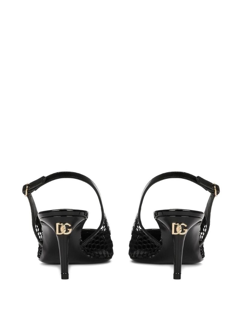 Black Leather and Mesh Slingback Pumps