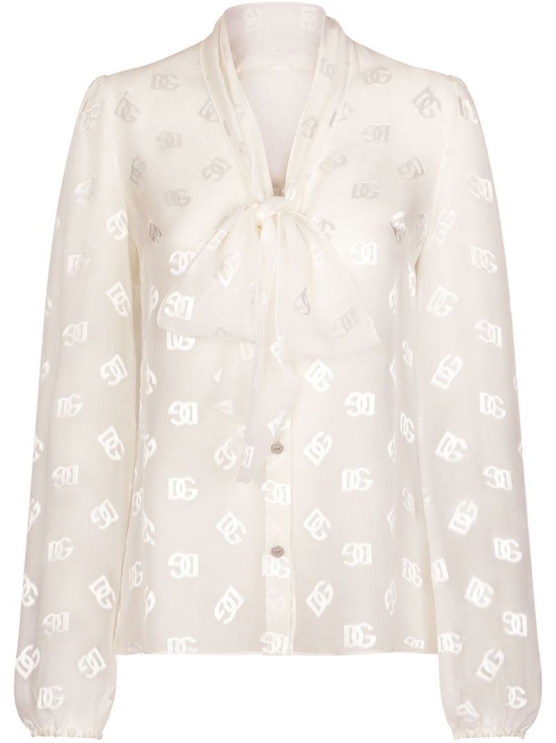 Neutral Logo-jacquard Blouse