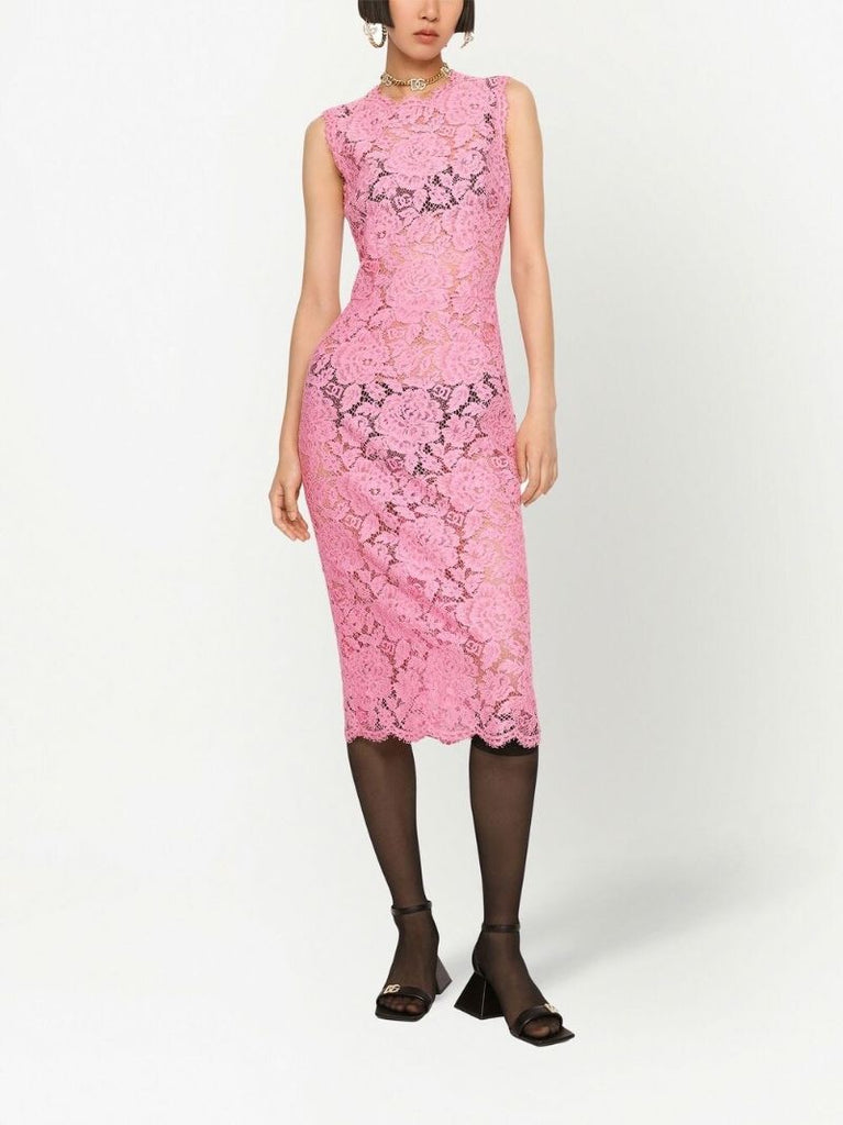 Pink Sheer Lace Dress