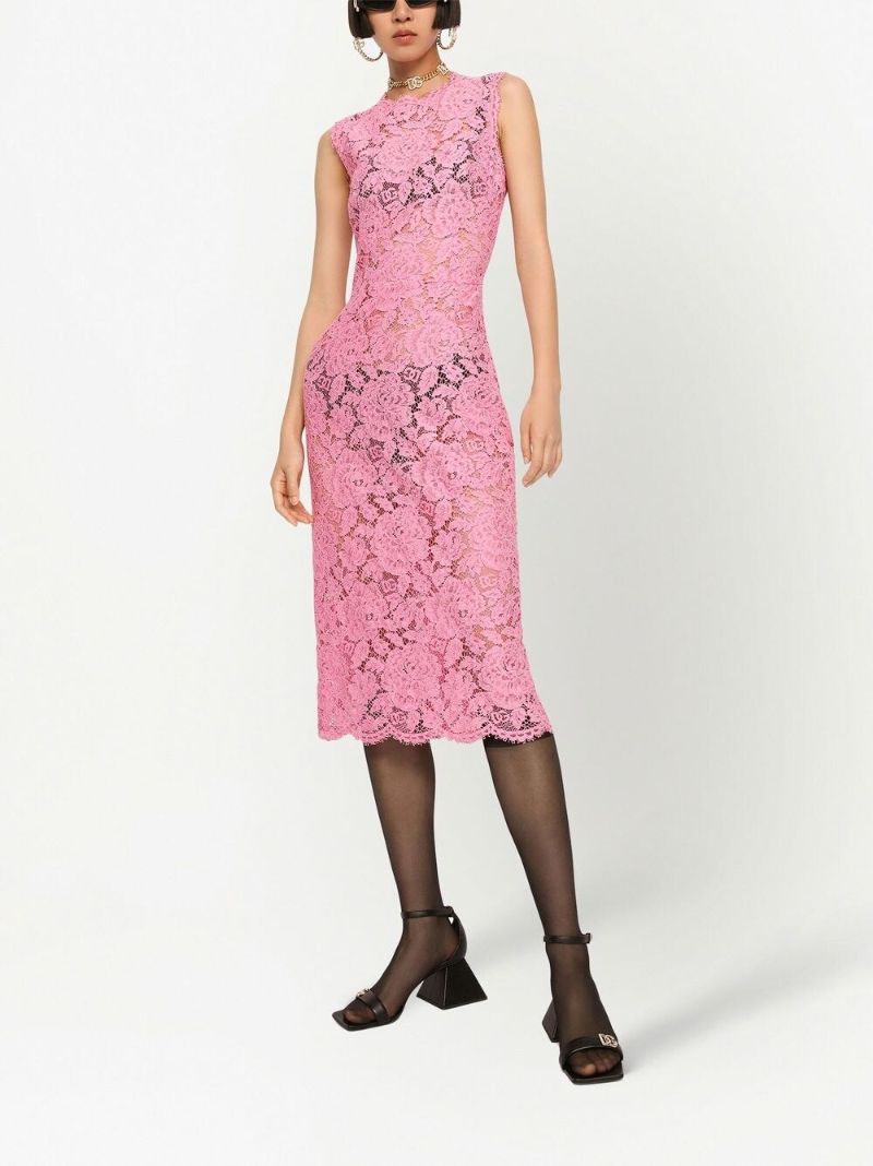 Pink Sheer Lace Dress