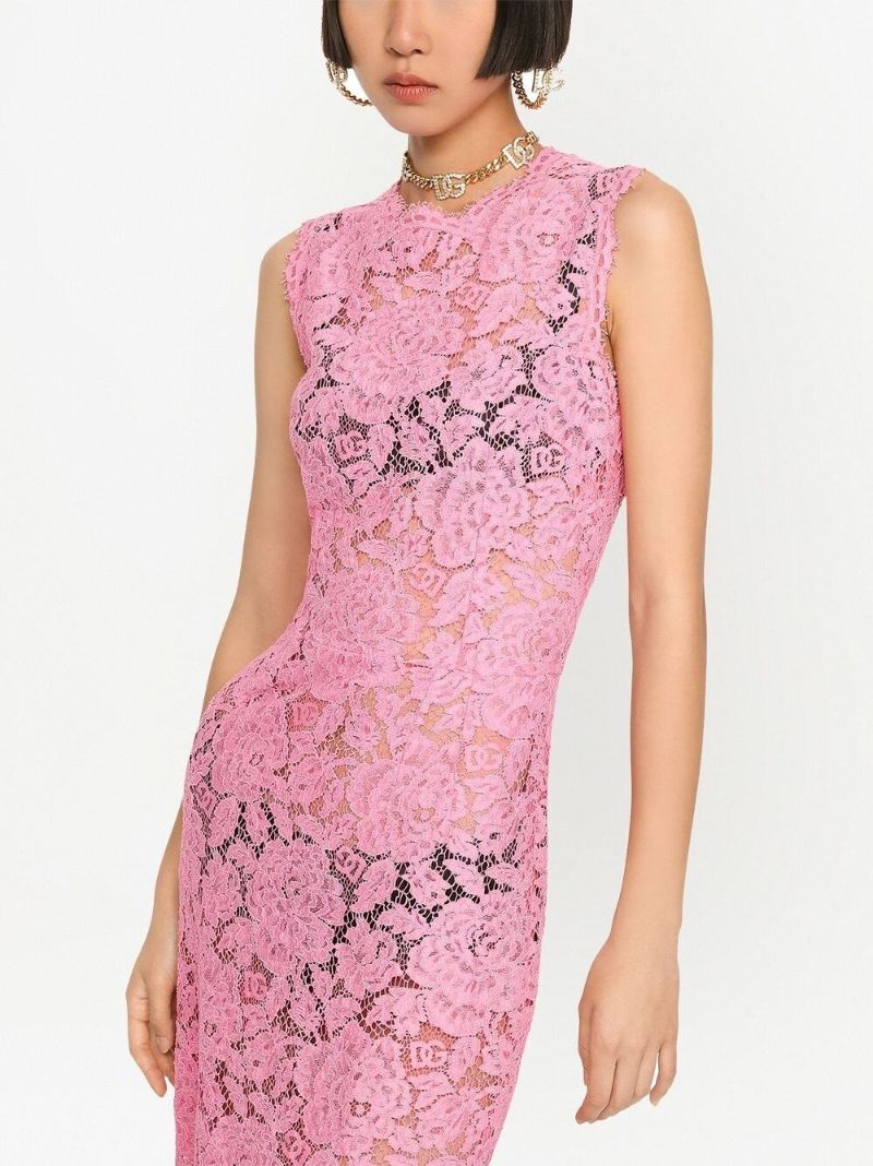 Pink Sheer Lace Dress