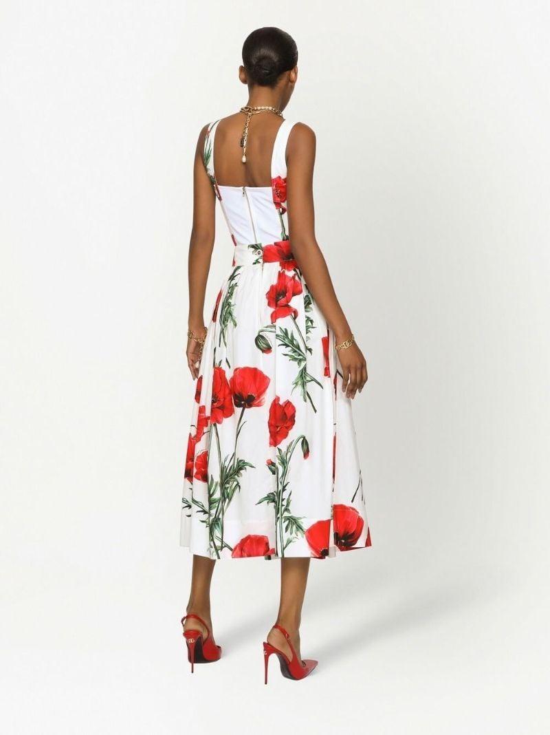 White and Red Poppy Print Corset Top