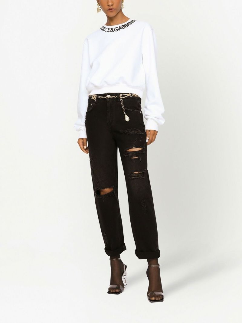 White Logo Embroidered Cotton Sweatshirt