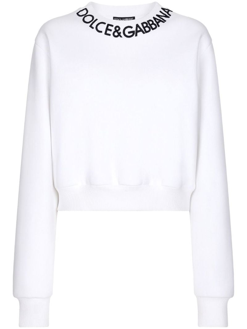White Logo Embroidered Cotton Sweatshirt