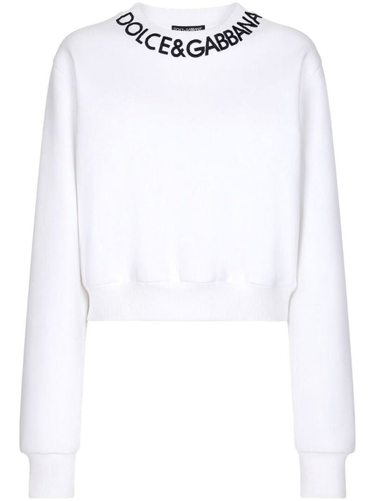 White Logo Embroidered Cotton Sweatshirt