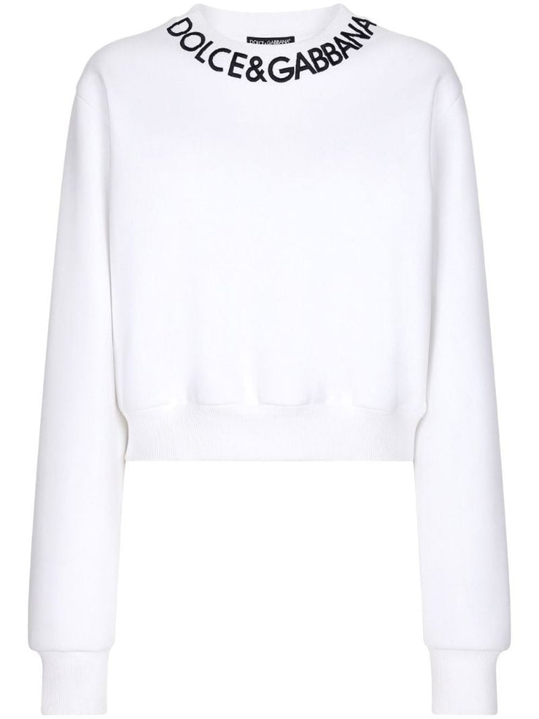 White Logo Embroidered Cotton Sweatshirt