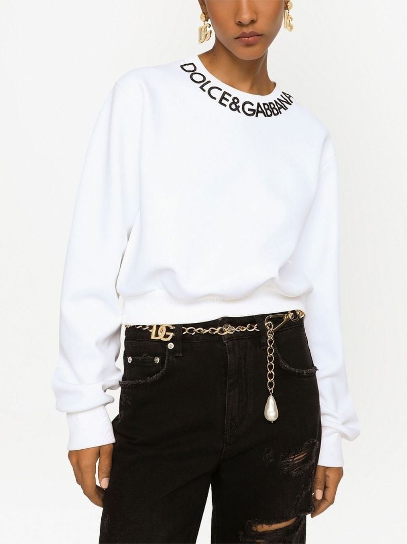 White Logo Embroidered Cotton Sweatshirt