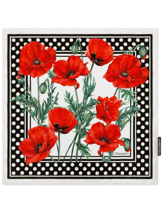 White Poppy Polka Dot Print Silk Scarf