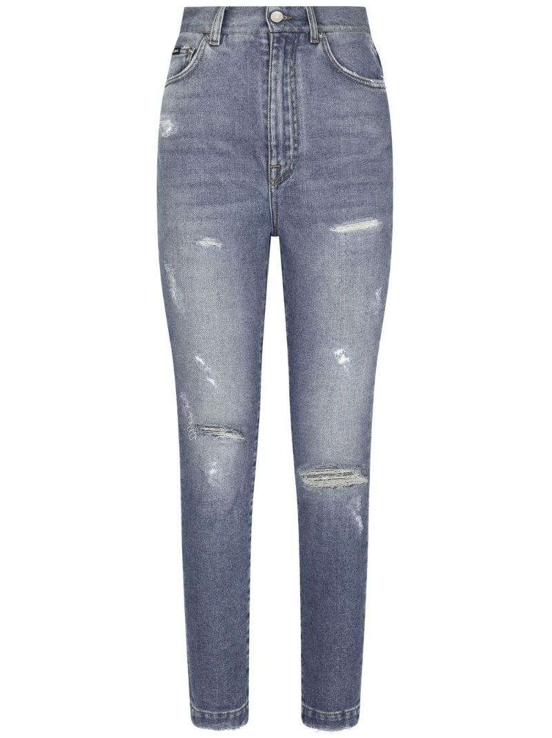 Blue Distressed Slim-leg Jeans