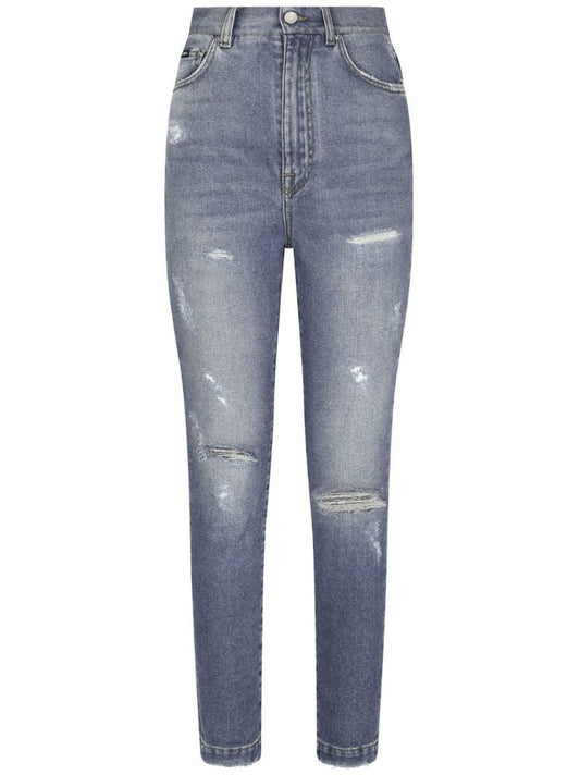 Blue Distressed Slim-leg Jeans