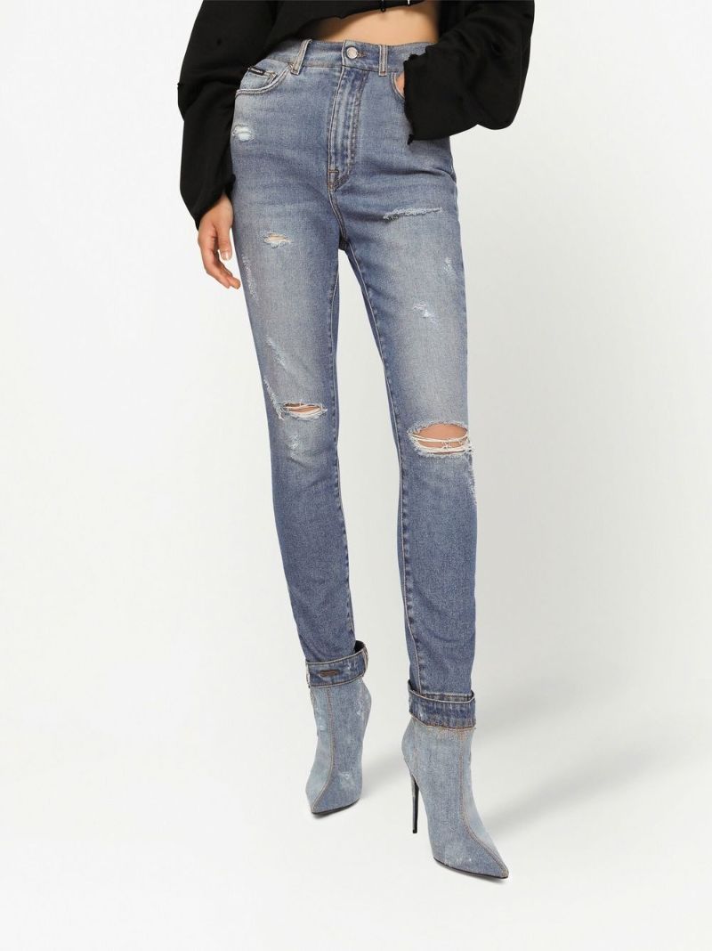 Blue Distressed Slim-leg Jeans