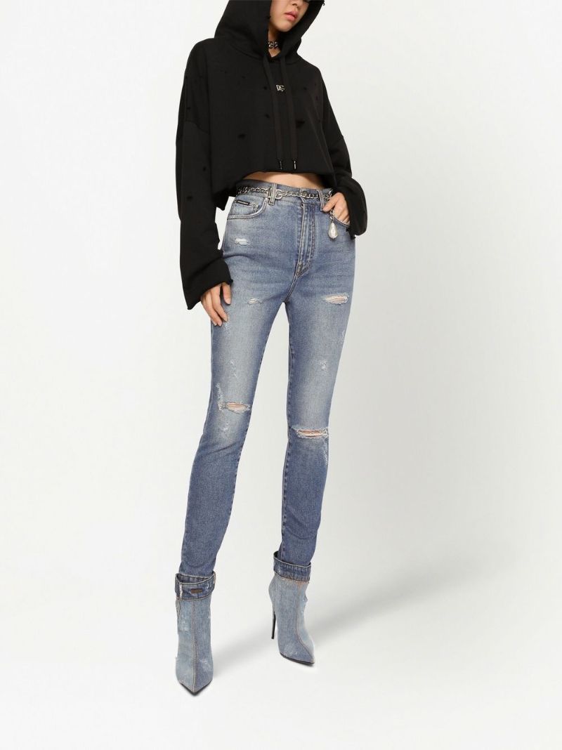 Blue Distressed Slim-leg Jeans