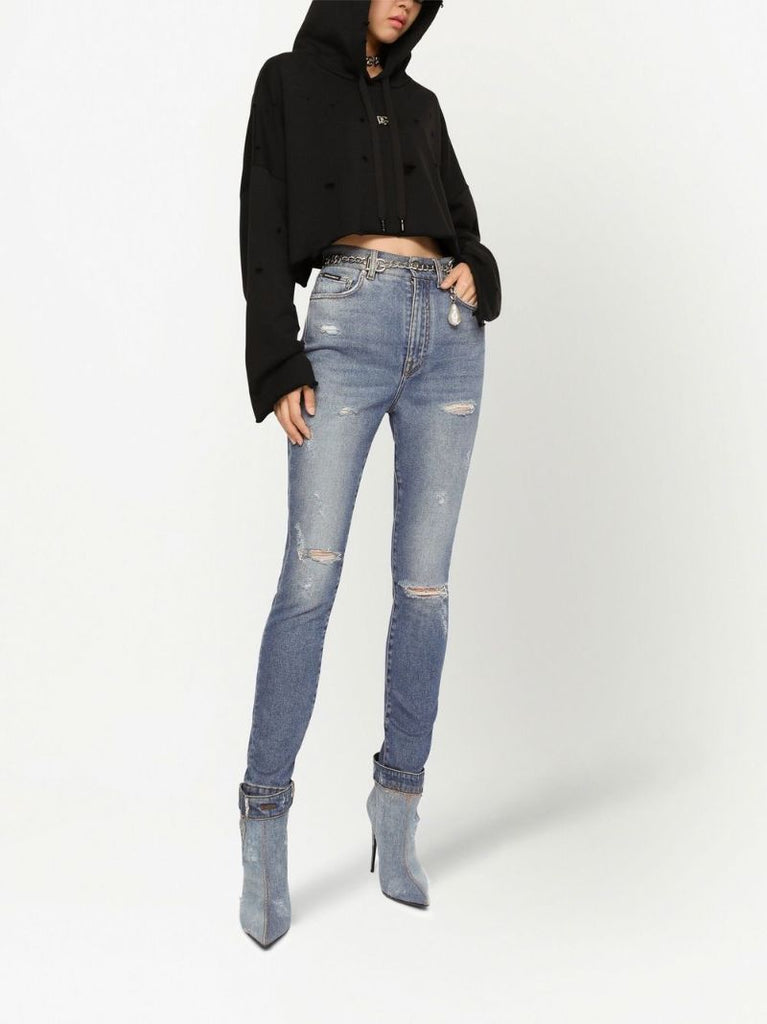 Blue Distressed Slim-leg Jeans