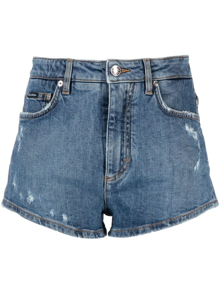 Blue Distressed Denim Shorts