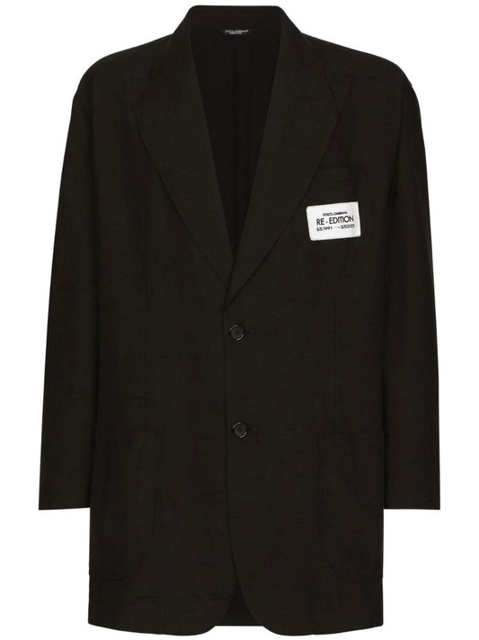 Black Logo Patch Single-breasted Blazer