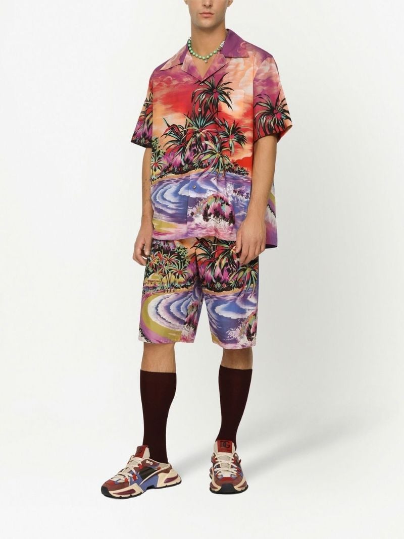 Orange Hawaiian Print Cotton Shirt