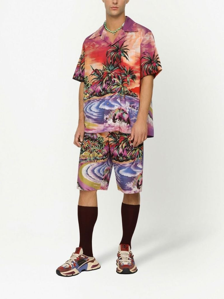Orange Hawaiian Print Cotton Shirt