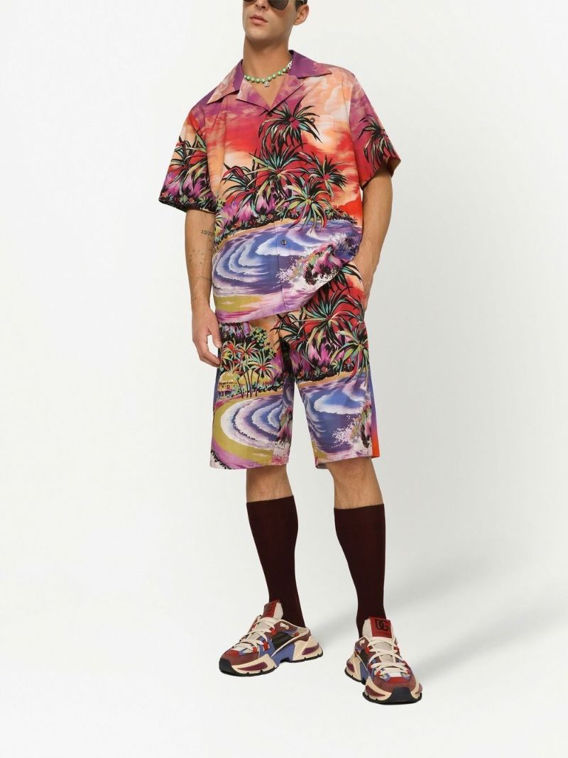 Orange Hawaiian Print Cotton Shirt