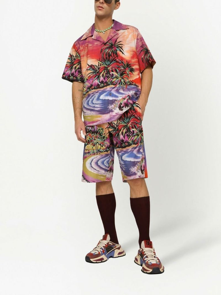 Orange Hawaiian Print Cotton Shirt