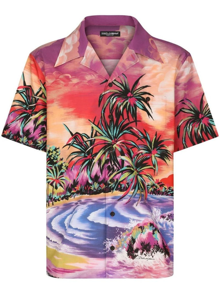 Orange Hawaiian Print Cotton Shirt