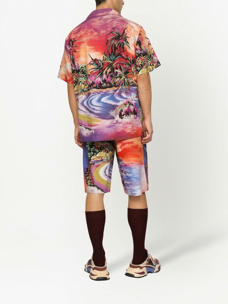Orange Hawaiian Print Cotton Shirt