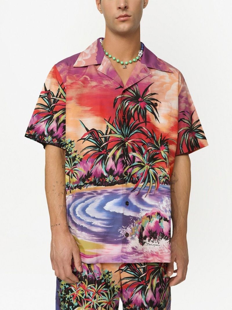 Orange Hawaiian Print Cotton Shirt