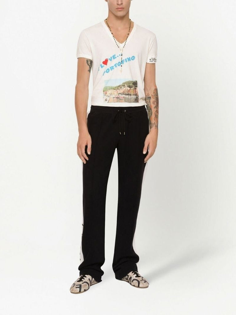 White Graphic Print V-neck T-shirt