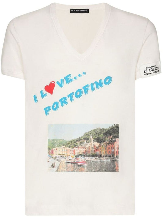 White Graphic Print V-neck T-shirt