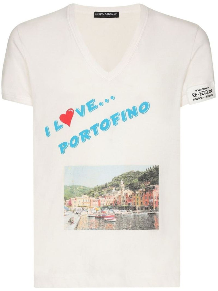 White Graphic Print V-neck T-shirt