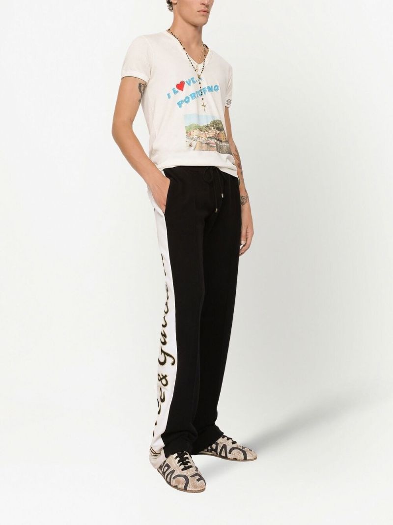White Graphic Print V-neck T-shirt